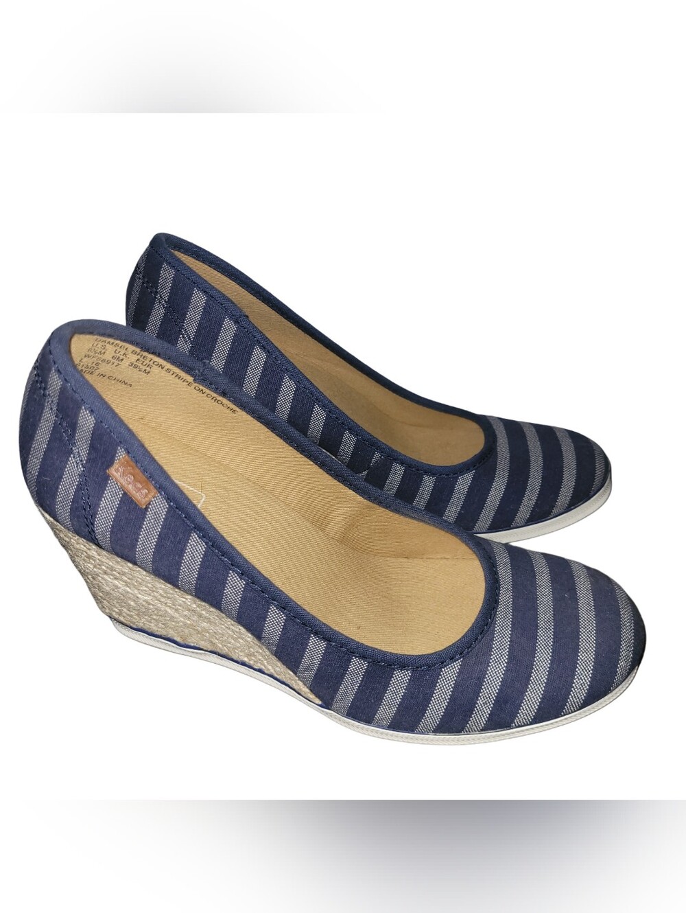 Keds Damsel Breton Stripe On Croche Navy Striped Canvas Heeled Wedge Size 8.5M